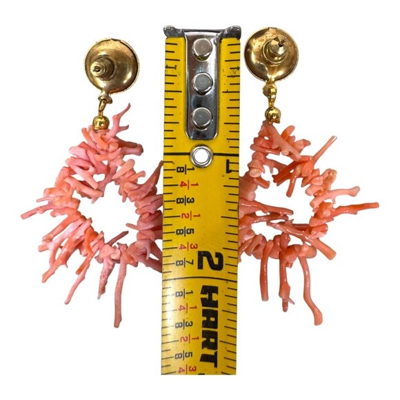 Vtg Coral Earrings Delicate Dangle Drop Boho Peach Avant Garde Retro Vintage - Picture 6 of 8